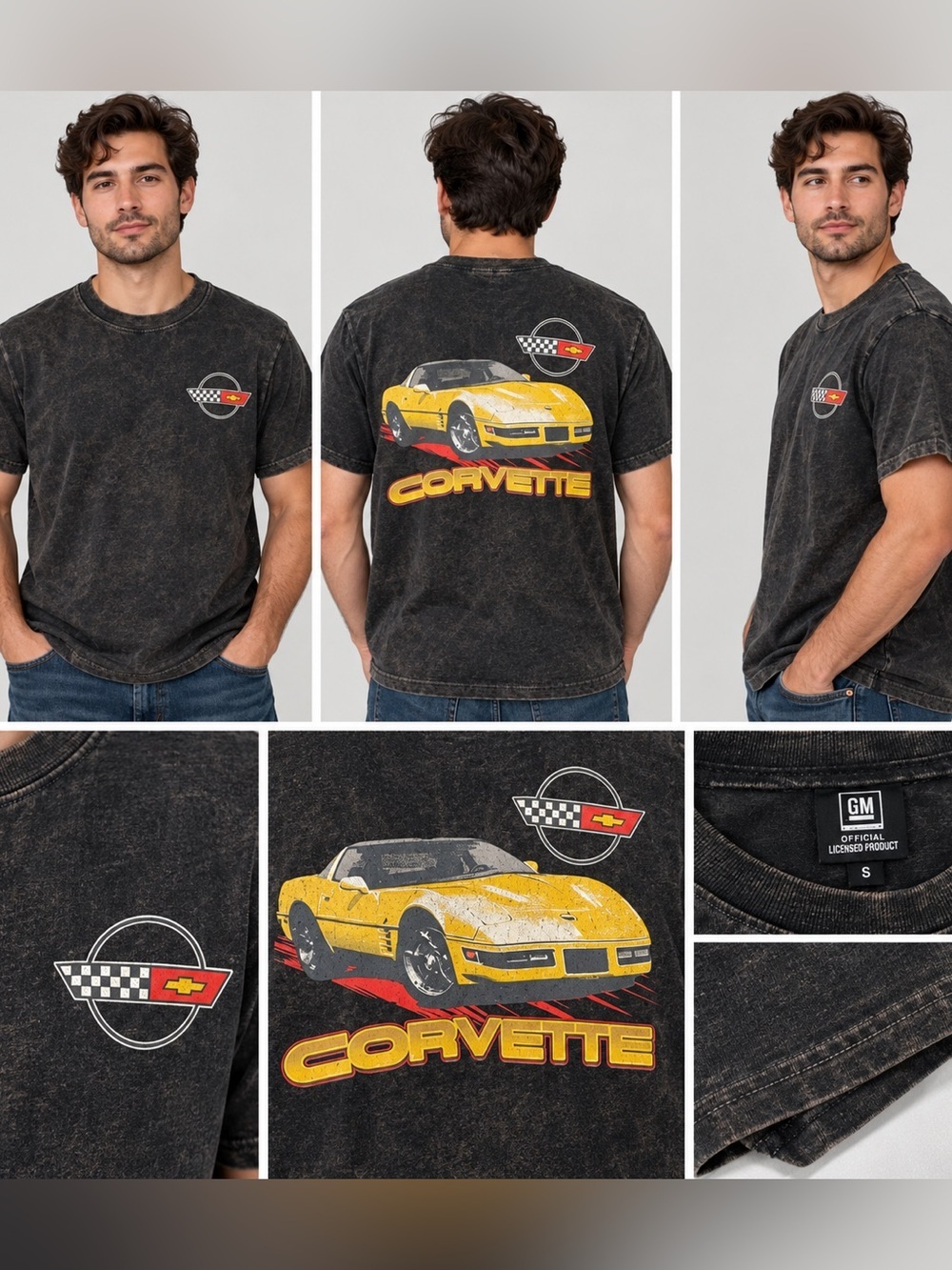 Hybrid Apparel Official GM Corvette Graphic T-Shirt, SiZE S, Vintage Black Wash